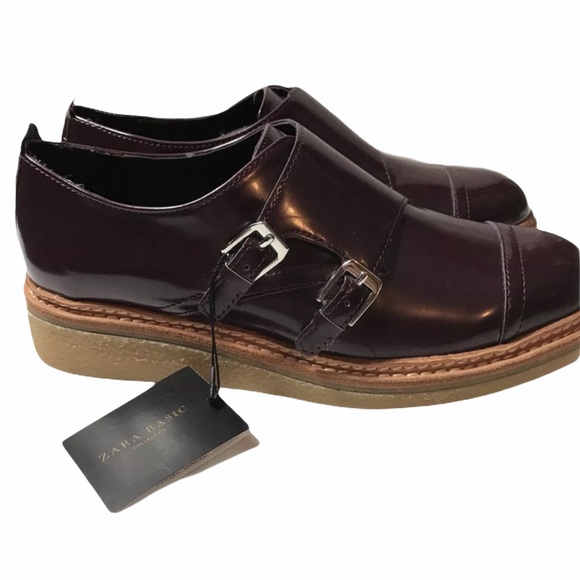 New Zara Basic Shoes Size 6 Wine Monk Strap